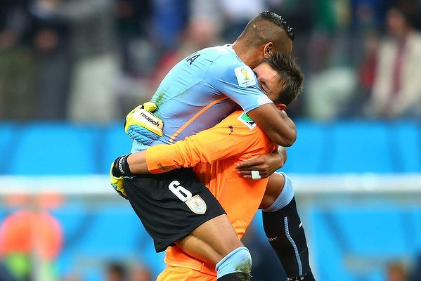 Niềm vui trong chiến thắng của các cầu thủ Uruguay