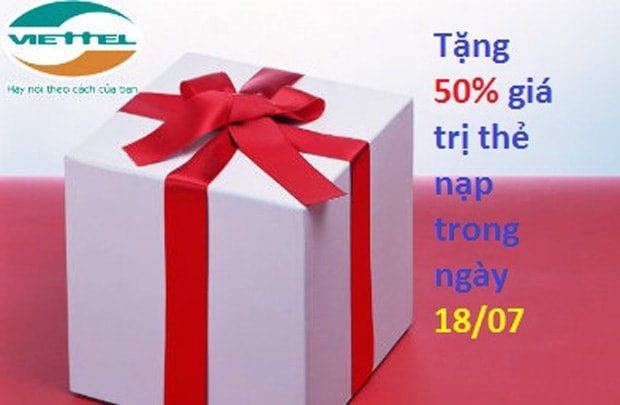 Viettel khuyến mại 50% giá trị thẻ nạp, không giới hạn ngoại mạng