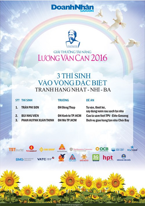 3 thí sinh thi vòng đặc biệt GTTNLVC 2016 doanhnhansaigon