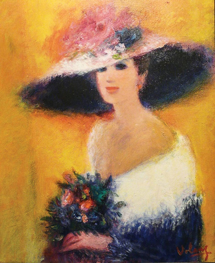 Thiếu nữ ôm bó hoa – tranh sơn dầu Võ Lăng