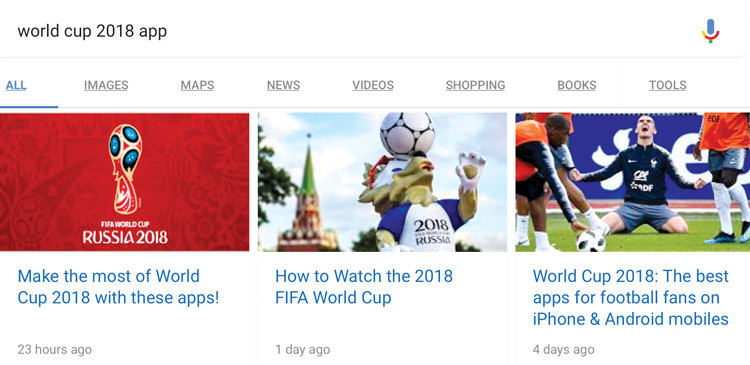 Người dùng dễ dàng chọn ứng dụng để theo dõi World Cup 2018 trên smartphone