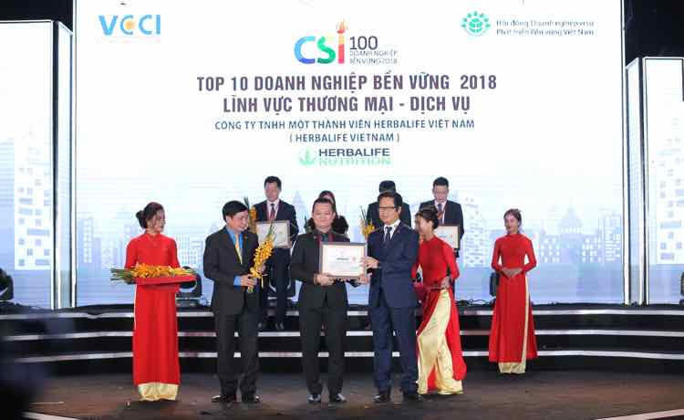 Herbalife được vinh danh trong danh sách 100 doanh nghiệp bền vững Việt Nam năm 2018