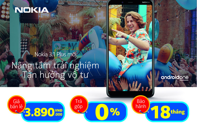 Nokia 3.1 Plus được bán tại các đại lý với chương trình bảo hành lên đến 18 tháng