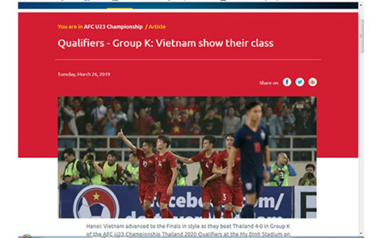Báo chí nước ngoài nói gì về chiến thắng của U23 Việt Nam trước U23 Thái Lan