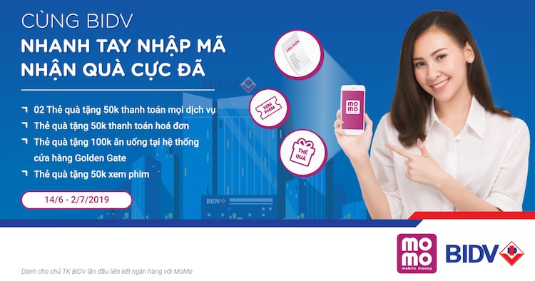 Kết nối Ví MoMo và BIDV: Nhận ngay 300.000 đồng chi tiêu bằng MoMo