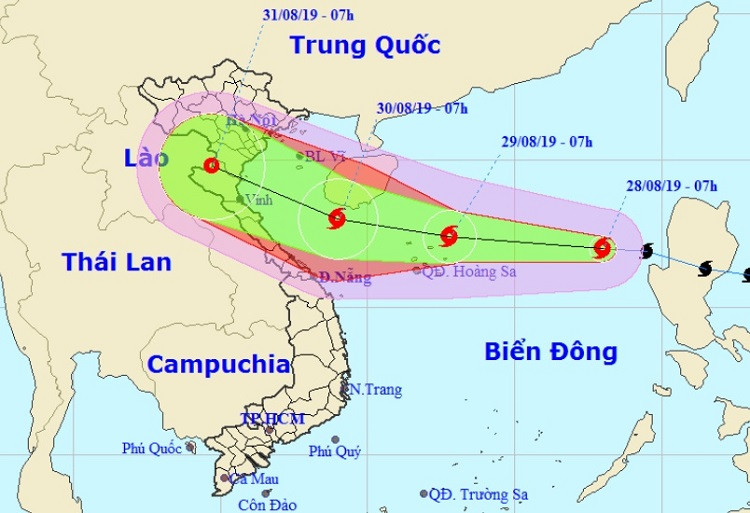 Bão số 4 (Podul) sẽ đổ bộ vào các tỉnh miền Trung dịp 2/9