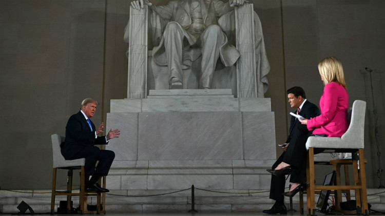 President Donald Trump speaks during a Fox News virtual town hall at the Lincoln Memorial. Photo: Jim Watson/AFP via Getty Images)