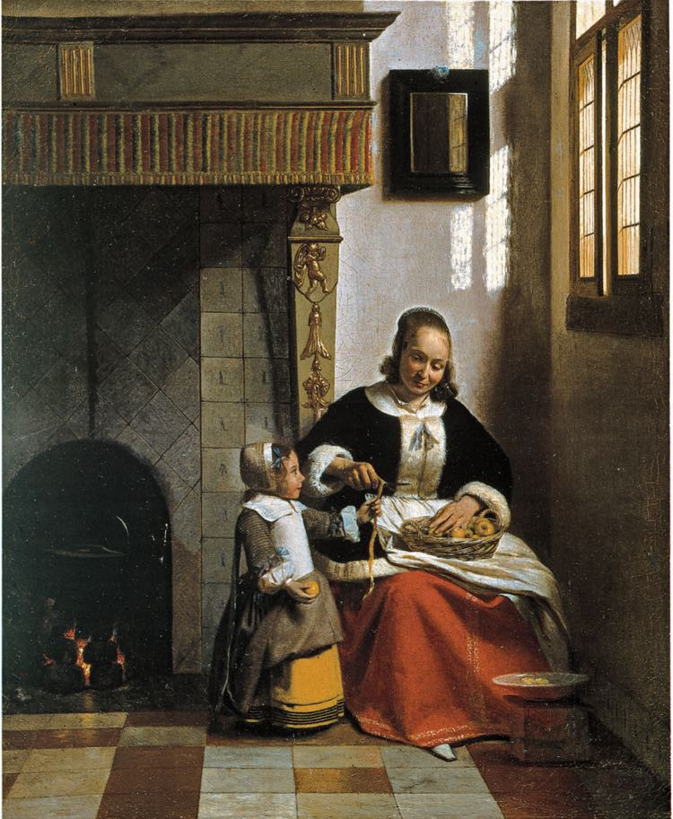 Bức Căn phòng với người phụ nữ đang gọt táo của Pieter de Hooch, 1663, sơn dầu trên vải