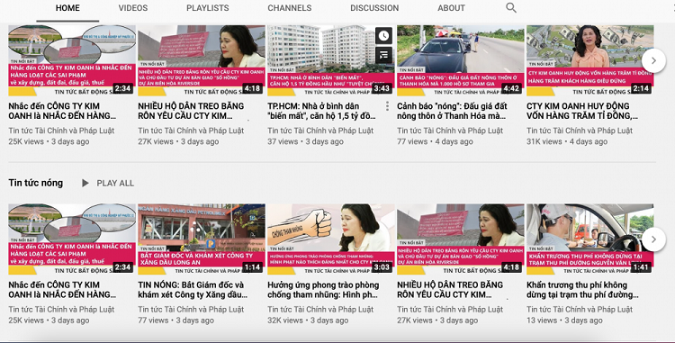 Những video vu khống bà Đặng Thị Kim Oanh và Kim Oanh Group trên kênh Youtube Tin túc Tài chính và Pháp luật