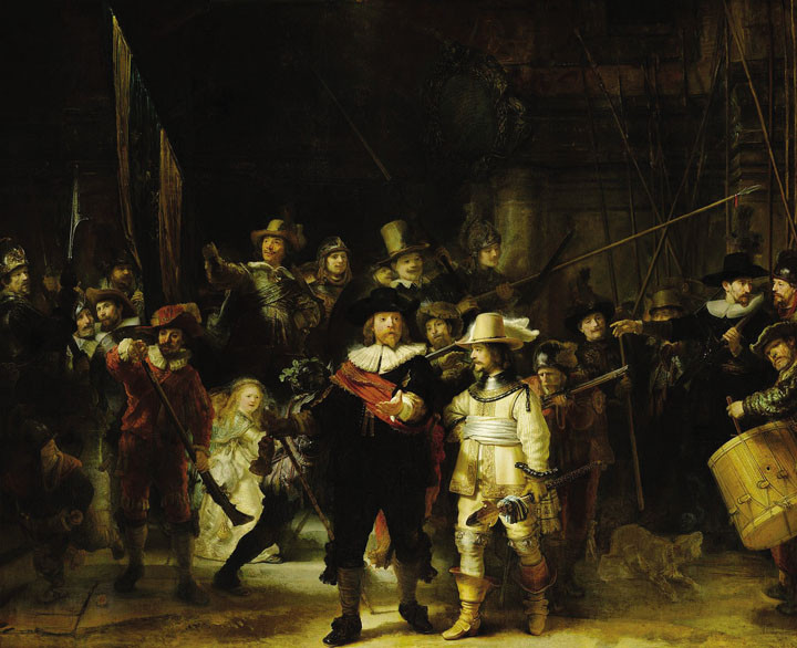 Bức Đội tuần đêm, 1642. Một trong những tác phẩm nổi tiếng nhất của Rembrandt. Hiện tác phẩm được trưng bày tại Bảo tàng Quốc gia, Amsterdam (Hà Lan)