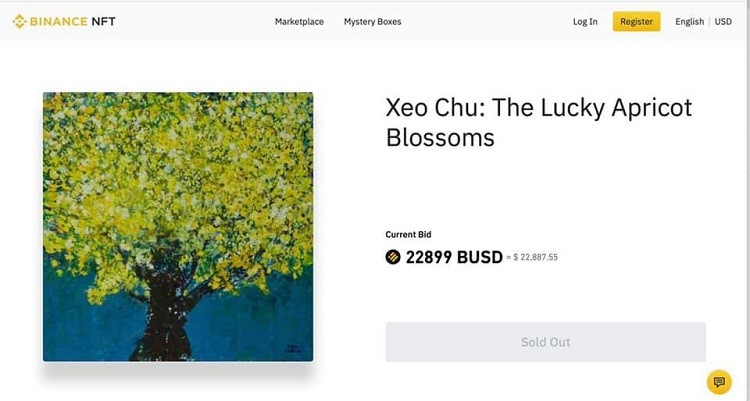 Giá bán ra cuối cùng của bức tranh Hoa Mai may mắn là 22.899 BUSD, tương đương với gần 23.000 USD