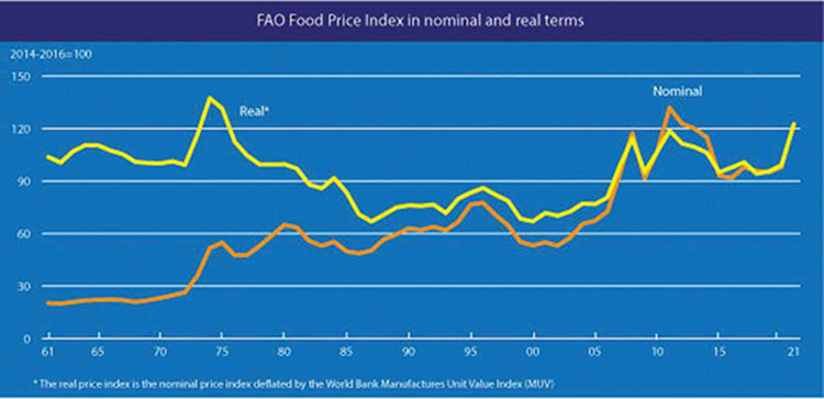 Chỉ số giá thực phẩm (FPI) của FAO đang ở mức cao nhất trong 10 năm qua