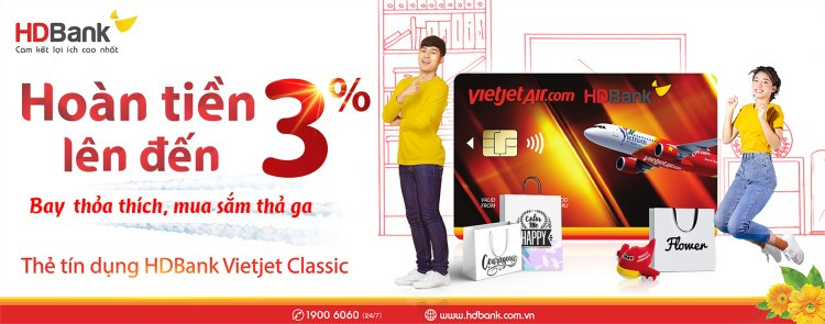 Tận hưởng hàng loạt ưu đãi mỗi ngày khi sử dụng thẻ đồng thương hiệu HDBank Vietjet Classic