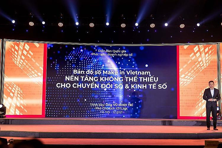 Ông Vũ Minh Trí - Phó Chủ tịch IOTLink trình bày tham luận tại Diễn đàn Quốc gia phát triển doanh nghiệp công nghệ số lần thứ III