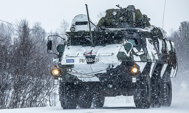 Thiết giáp XA-203 của Phần Lan tham gia diễn tập Trident Juncture của NATO tại Na Uy tháng 10/2018. Ảnh: BQP Phần Lan.