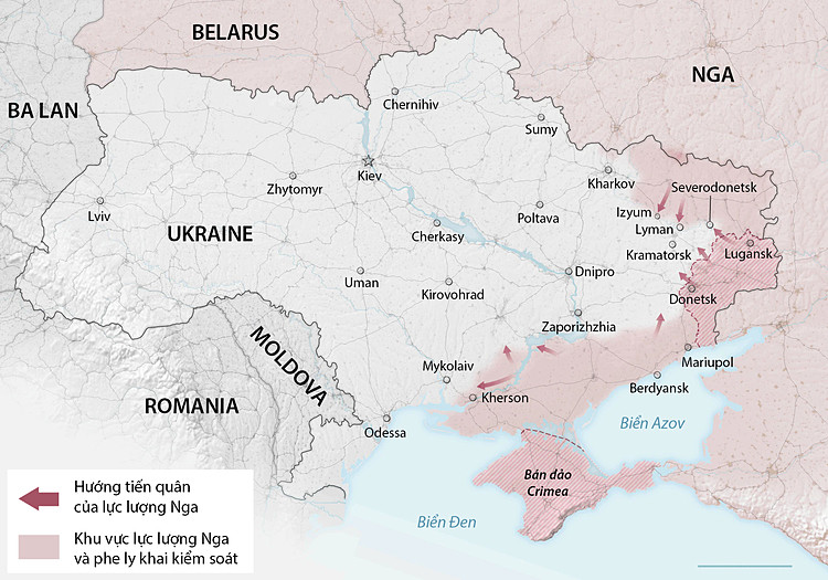 Diễn biến chiến sự tại Ukraine sau 100 ngày giao tranh. Đồ họa: Washington Post.