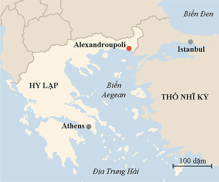 Vị trí cảng Alexandroupoli ở Hy Lạp, nằm gần biên giới Thổ Nhĩ Kỳ. Đồ họa: NY Times.