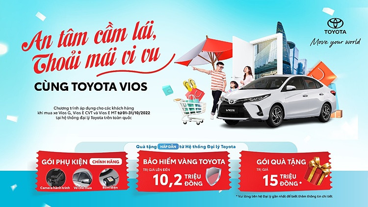 Chương trình khuyến mại được áp dụng cho các phiên bản xe Toyota Vios G, Vios E CVT và Vios E MT, trong thời gian từ 1/10  -  31/10/2022.