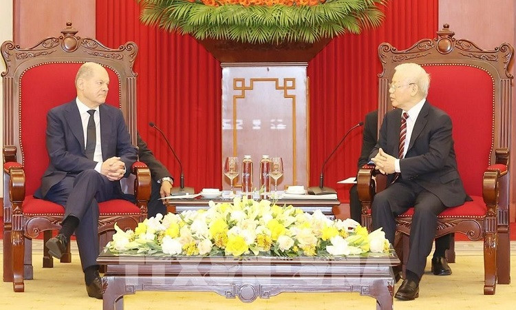 Tổng bí thư Nguyễn Phú Trọng tiếp Thủ tướng Đức Olaf Scholz