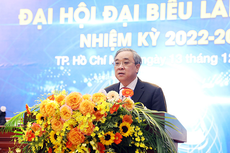 Ông Nguyễn Ngọc Hòa phát biểu khai mạc Đại hội Đại biểu HUBA nhiệm kỳ 2022-2027