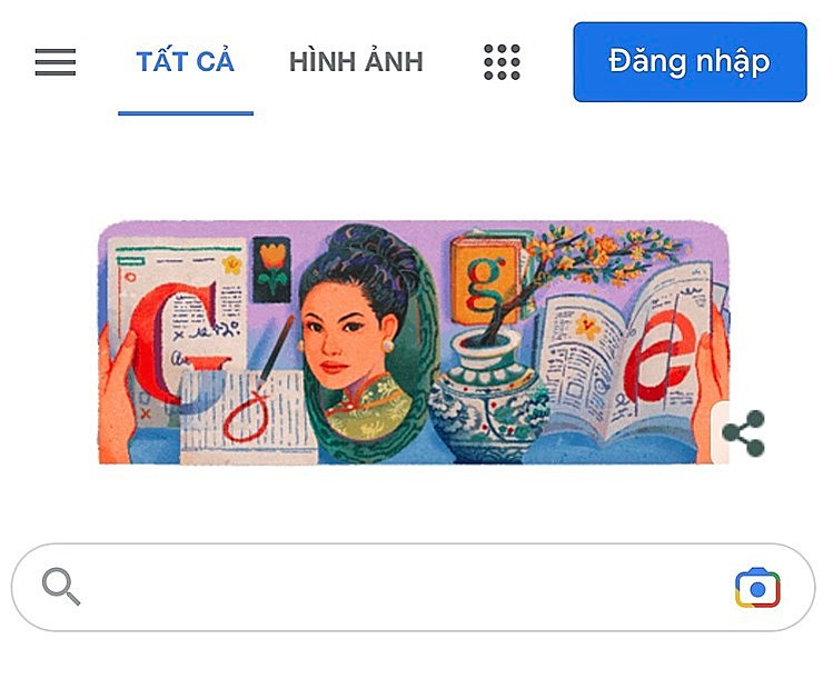 Google Doodle hôm nay 1/2 tôn vinh bà Sương Nguyệt Anh (Ảnh chụp màn hình).