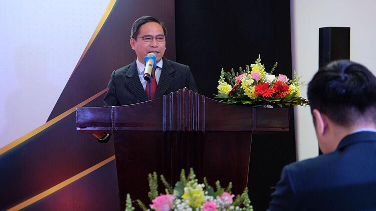 PGS-TS. Trần Ngọc Quyển - Viện trưởng viện IAMS phát biểu tại buổi lễ