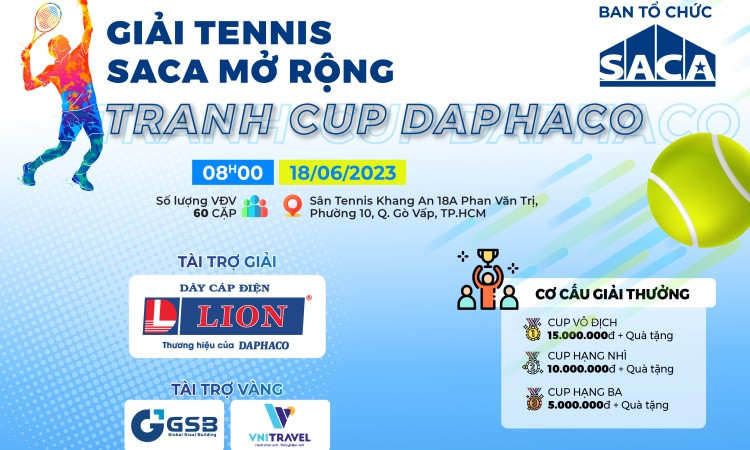 120 vận động viên tham gia giải tennis SACA mở rộng tranh CUP DAPHACO