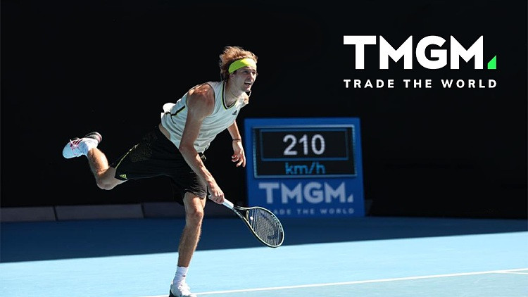 Logo nhà môi giới tài chính TMGM tại bảng speed serve - máy đo tốc độ giao bóng tennis mỗi km/giờ