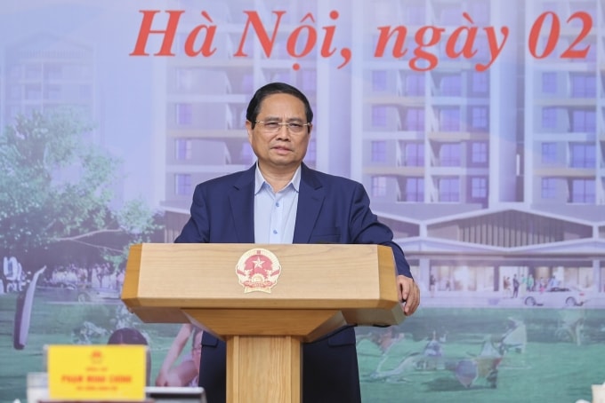 Thủ tướng Phạm Minh Chính phát biểu tại hội nghị về nhà ở xã hội, ngày 2/6. Ảnh: VGP