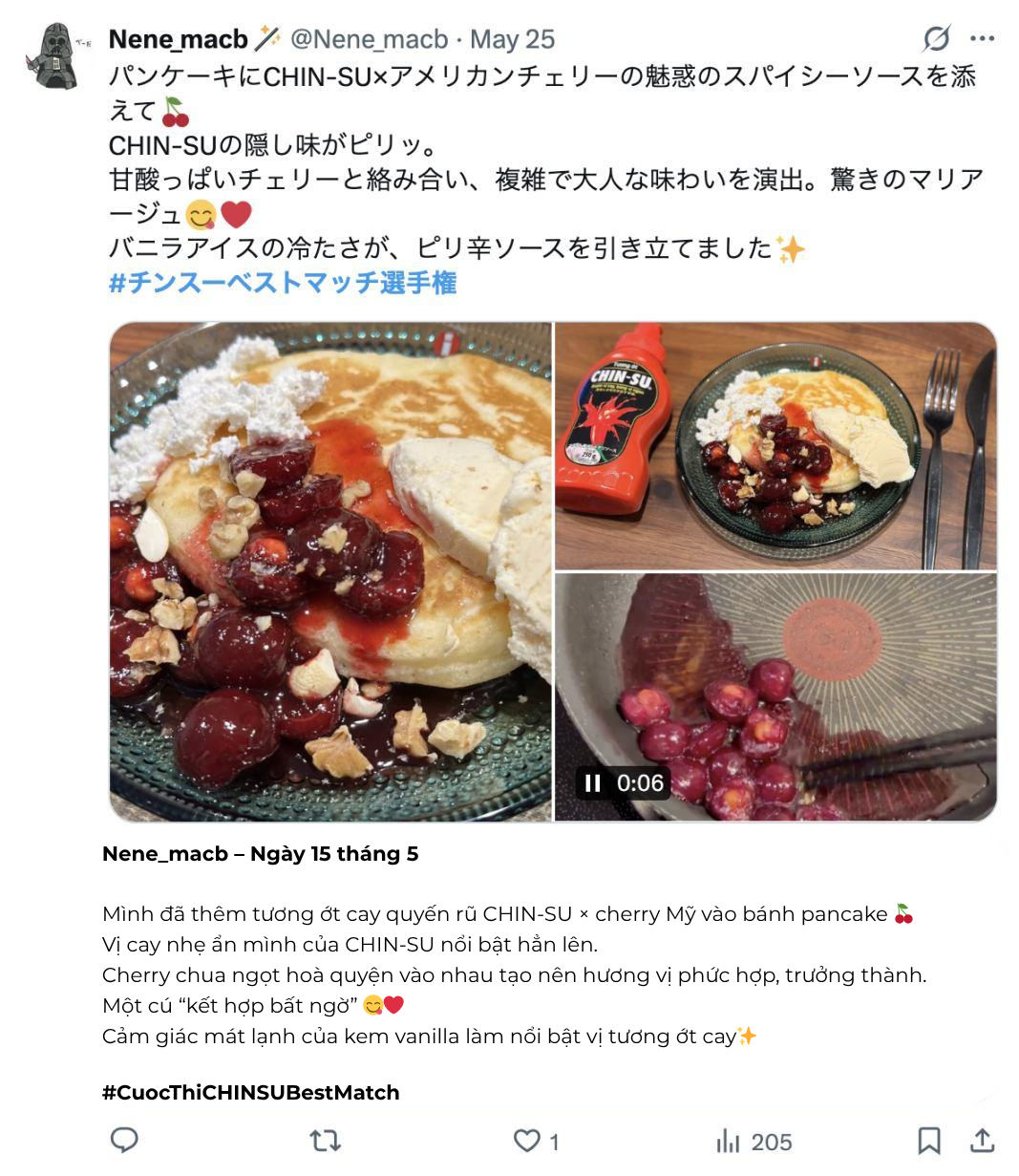 Ảnh 2. Không chỉ ăn kèm món mặn, Chinsu còn được thử kết hợp với món bánh pancake và được đánh giá có “vị cay quyến rũ”