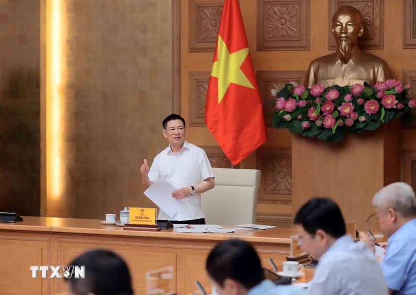 Phó thủ tướng Hồ Đức Phớc phát biểu chỉ đạo tại cuộc họp. Ảnh: TTXVN