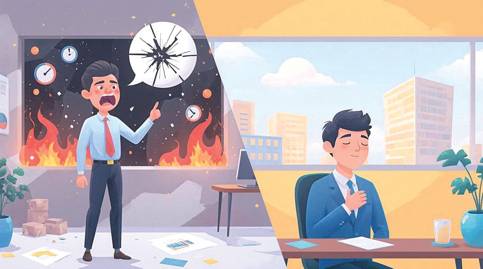 hình bài TTLĐ chú thích- Lãnh đạo giữa bão lửa, bạn sẽ chọn hét lên để ai đó im lặng hay hít một hơi sâu để cả tập thể lắng xuống_