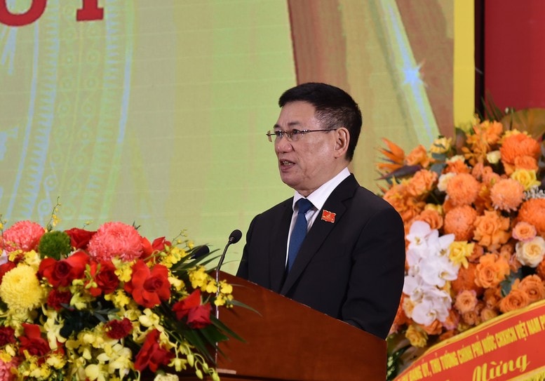 Phó thủ tướng Hồ Đức Phớc phát biểu chỉ đạo tại Đại hội đại biểu lần thứ I, Đảng bộ Ngân hàng Nhà nước, sáng 14/8