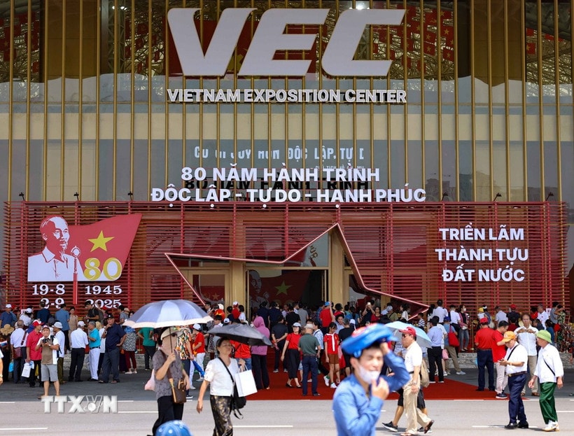 Triển lãm Thành tựu đất nước với chủ đề “80 năm Hành trình Độc lập-Tự do-Hạnh phúc” tại Trung tâm Triển lãm Quốc gia (Đông Anh, Hà Nội). (Ảnh: Thanh Tùng/TTXVN)