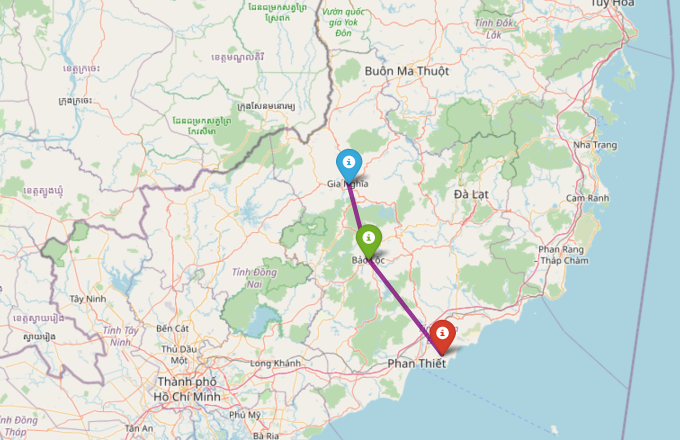 Các đô thị Gia Nghĩa - Bảo Lộc - Phan Thiết hiện kết nối với nhau bằng các tuyến quốc lộ, chưa có cao tốc.