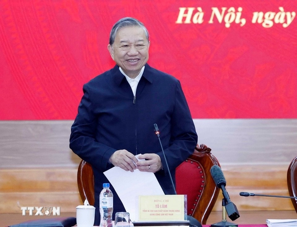 Tổng Bí thư Tô Lâm phát biểu tại buổi làm việc. Ảnh: TTXVN