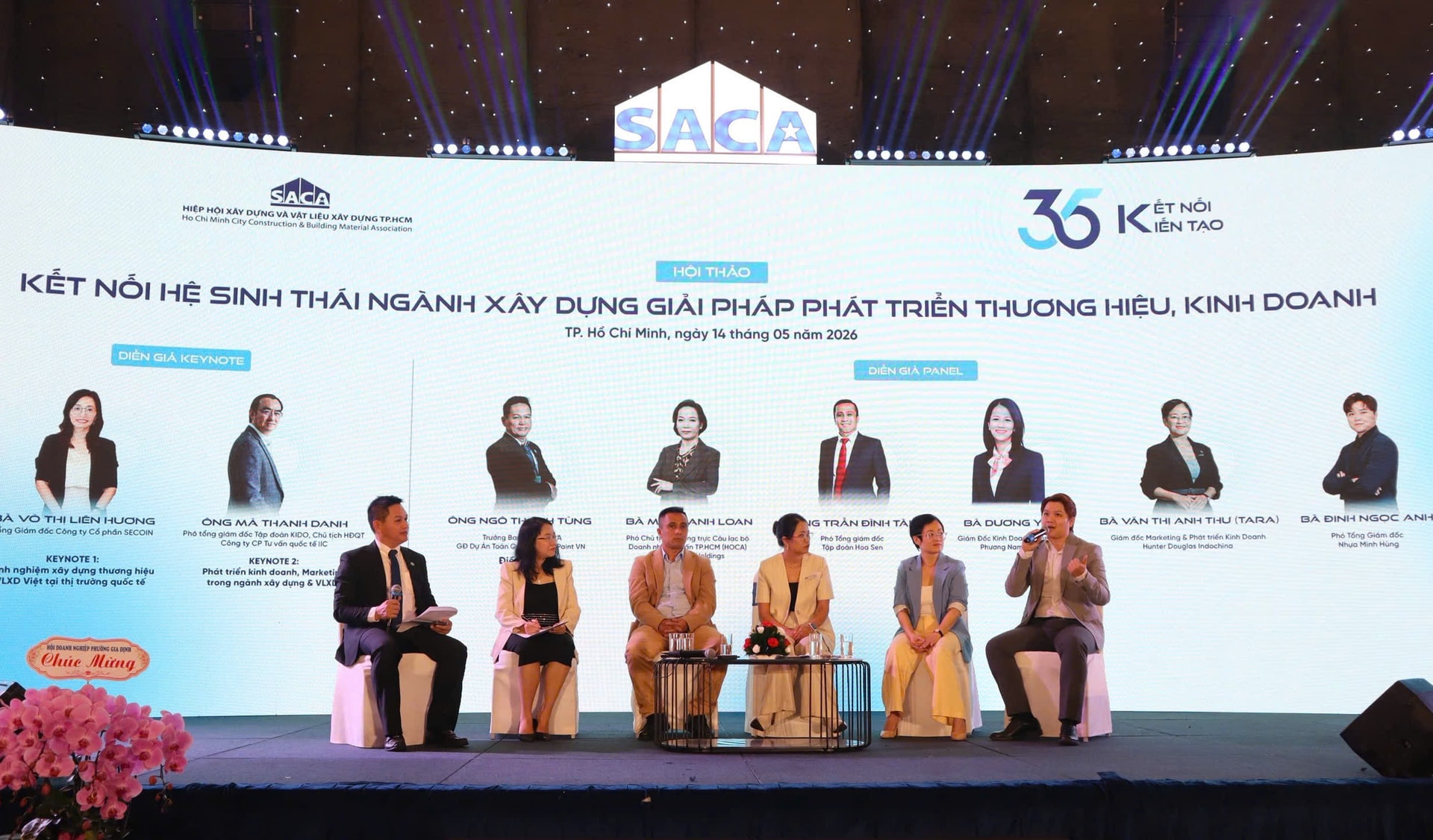 Bà Đinh Ngọc Anh - Phó Tổng Giám đốc Nhựa Minh Hùng tham gia tọa đàm “Kết nối hệ sinh thái ngành xây dựng” do SACA tổ chức.