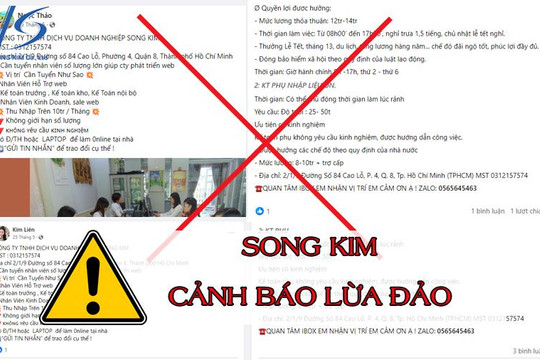  Dịch vụ thành lập Công ty Song Kim cảnh báo lừa đảo tuyển dụng