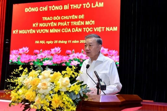 Tổng Bí thư Tô Lâm trao đổi chuyên đề về kỷ nguyên phát triển mới, kỷ nguyên vươn mình của dân tộc Tổng Bí thư Tô Lâm trao đổi chuyên đề về kỷ nguyên phát triển mới, kỷ nguyên vươn mình của dân tộc