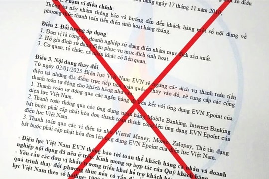 EVN cảnh báo về văn bản giả mạo thu tiền điện EVN cảnh báo về văn bản giả mạo thu tiền điện