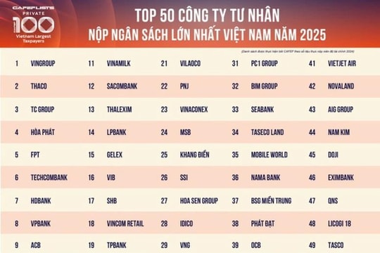 100 doanh nghiệp tư nhân dẫn đầu PRIVATE 100 nộp ngân sách 244.400 tỷ đồng