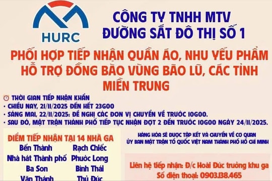 Metro số 1 tiếp nhận hàng cứu trợ đồng bào miền Trung tại 14 nhà ga