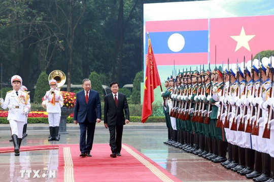 Tổng Bí thư Tô Lâm chủ trì lễ đón trọng thể Tổng Bí thư, Chủ tịch nước Lào