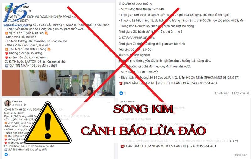  Dịch vụ thành lập Công ty Song Kim cảnh báo lừa đảo tuyển dụng