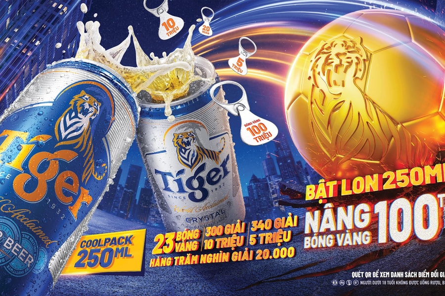 Tiger Beer khuyến mãi “Bật lon 250ml, nâng bóng vàng 100 triệu”