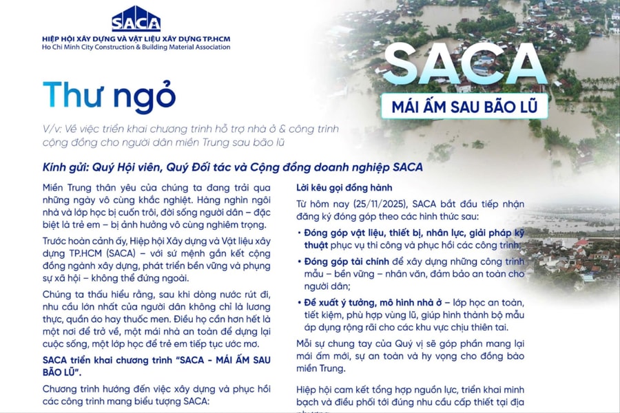SACA phát động chương trình “Mái ấm sau bão lũ”, kêu gọi chung tay hỗ trợ người dân miền Trung