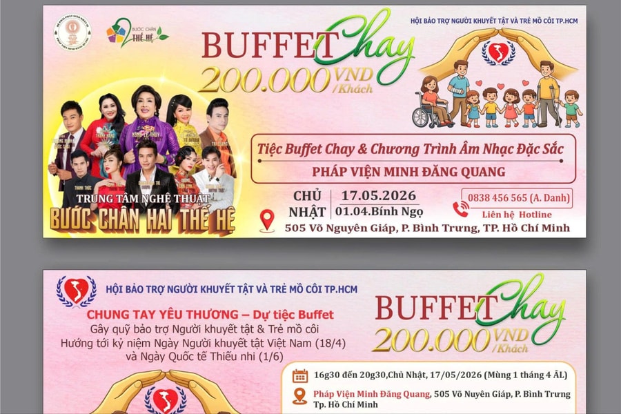 Hội Bảo trợ Người khuyết tật và Trẻ mồ côi TP.HCM tổ chức tiệc buffet chay gây quỹ từ thiện